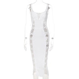 Spring Solid Maxi Dresses For Women 2022 Sleeveless Backless Hollow Out Bandage Bodycon Tank Dress Black Sexy Party
