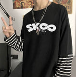Sleeve Harajuku T-Shirt Women'S Stitching Long Sleeve T-Shirt Stripe Printing O-Neck Chic Tops 2022 Summer