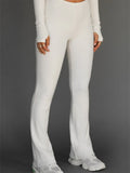 Women Ribbed Knitted Long Pants High Waist Solid Color Slim Fit Bell-Bottoms Leggings Flare Pants Streetwear 2023 New-Outfit