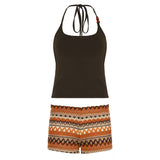 Cloth Forget The Holiday Style Retro Bead Design Hanging Neck Vest Striped Shorts Hot Beach