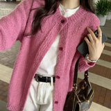 Cardigan Candy Color Soft Waxy Sweater Girl Autumn And Winter New Loose Lazy Circle Yarn Sweater Jacket-Outfit