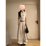 Fashion Temperament Sleeveless Shirt Shirt Top High Waist Straight Casual Trousers