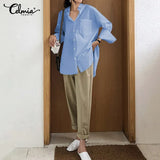 Autumn Women Stylish Tops Blouses Lapel Long Sleeve Buttons Casual Solid Asymmetrical Ladies Shirts Elegant Party