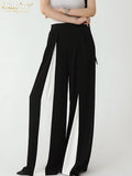 Fashion Black Office Women's Pants 2022 Elegant Loose High Waist Wide Leg Trousers Lady Casual Chic Patchwork