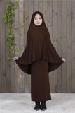 Kaftan Muslim Prayer Garment Dress Arab Middle Eastern Prayer Hijab Teen Girl Simple Two-Piece Suits Kids Islamic Clothing-Outfit
