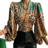 Elegant Leisure Button V-neck Lantern Sleeve Top