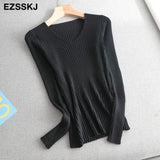 2022 basic v-neck solid autumn winter Sweater Pullover Women Female Knitted sweater slim long sleeve badycon sweater