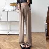 Toloer Leg Pants Female Spring And Autumn High Waist Loose Large Size Pants Hanging Sense Camel Color Autumn Thin Narrow Version Straight Pants Suit Pants-Outfit
