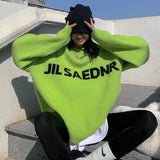 Crew Neck Printing Pull Autumn Korean Temperament Knitting Tops Vintage Lazy Style Sweater Casacos De Inverno