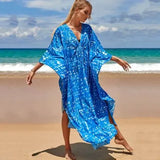 Toloer Middle Woven Polyester Loose Plus Size Bikini Smock Beach Dress Sunscreen Beach