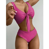 Waist Bikini Set 2021 New Sexy Bow-Knot Swimwear Women Swimsuit Female Solid Color Bikini Bather Bathing Suit Beachwear