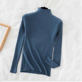 Casual Sweater Women 2021 Long Sleeve Ruffle Sweater Knitted Slim Korean Pullover Solid Bottoming Shirt All Match