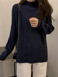 Tops 2022 Women Autumn Winter Loose Solid Color Round Neck Women's Sweater Pullover Bottoming Top Oversized