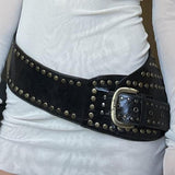 Corns Personality Leather Wide Belt Cool Punk Rivet Splicing Decoration 2023 Summer New Girls-Outfit