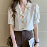Blouses Femme Top Summer Tops Short Sleeve Blouse Women Blusas Mujer De Moda 2021 Verano V-Neck Chiffon Blouse Shirt