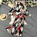 Holiday Fashion Print Two Pieces Sutis Autumn Batwing Sleeve Loose Top+Casual Straight Long Pant 2022 Retro Women