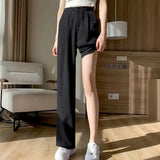 Toloer Leg Pants Women's Pants Down Loose High Waist Pink Trousers Spring And Autumn Suit Narrow Version Straight Leg Casual Floor Trousers-Outfit