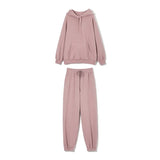 Thickened Fleece Hooded Sweatshirt and Pants Two Pieces Set Women Autumn Winter Warn Hoodies Casual Solid Sweatpants