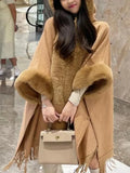 Woman Winter 2022 Shawl Knitted Padded Cashmere Women's Sweater Wool Tie Hat Cloak Red Cape Hooded Cloak Women's