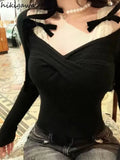 Color Crop Tops Women Patchwork Lace Fake Two T-shirt 2024 Ropa Mujer Slash Neck Long Sleeve Summer Tees Sexy Tshirts-Outfit
