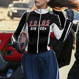Print Fashion Y2K Jackets Long Sleeves Patchwork Turn Down Neck Coats Streetwear Autumn Cute Zip Up Outfits-Outfit