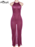 Apricot Backless Mesh Long Dress Summer For Women 2023 See Through Bodycon Off Shoulder Maxi Dress Sexy Evening