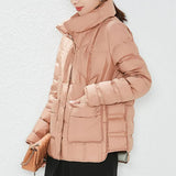 VAREY LIN Winter Stand Collar Women Ultra Light White Duck Down Short Coat Female Pocket Down Jackets Lady Snow