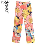 Women Long Pants 2023 Spring Fashion High Waist Straight Loose Pants Vintage Printed Casual Ladies Wide-Leg Pant
