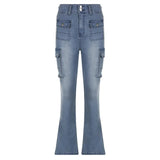 y2k Pockets Flare Jeans Aesthetic Low Waisted Cargo Pants Strecthy Retro Basic Harajuku Trousers Women Korean