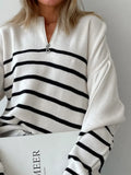 Women's Striped Half Zipper Knitting Sweaters Chic Long Sleeve Pullover Jumper 2022 Autumn Vintage Thick Warm Female