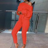 Winter Women Knitted Tracksuit Two Piece Set Women Sweater Tops + Elastic Waist Pant Knitted Suit Women Two Piece