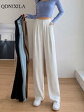 Spring Autumn White Wide Leg Women's Pants Korean Style High Waist Thin Suit Pants Straight Loose Sagging Feeling