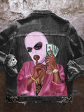 Streetwear Loose Fashion Jeans Jackets For Women 2022 Print Button Top Denim Jackets Coats Print Black Jacket