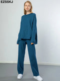 2 Pieces Set Women Knitted Tracksuit Turtleneck Sweater + Carrot Jogging Pants Pullover 2022 Sweater Set CHIC Knitted