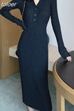 Sexy Long Sleeve V-Neck Knitted Sweater Dress Women Elegant Female Slim One Piece Dresses Korean Office Lady Autumn