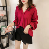 Spring New 4XL Casual Long Sleeve Shirt Solid Wild Fashion Shirts Korean Loose Thin Trumpet Sleeves Blouse Women