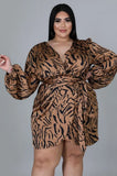 Brown Print Party Sexy Wrapped Plus Size