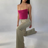 Knitted Sleeveless Camis Top for Women Summer 2022 Y2K Sexy Backless Tie Up Halter Tops Club Party
