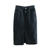 New Denim Split Design Medium-Length Skirt 2569999-Outfit