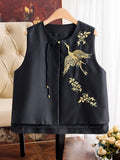 Chinese Style Guofeng Heavy Industry Golden Line Phoenix Embroidered Silk Vest Women's 2024 Spring Tassel Vest Horse Clip-Outfit