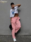 Vintage Loose Green Cargo Pants Women Fashion Lace-Up Straight Pants Streetwear Chic Full Length Trousers Female