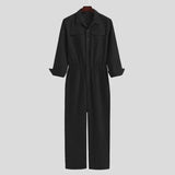 Men Jumpsuit Long Sleeve Solid Pockets Button Cargo Overalls Streetwear Elastic Waist Chic Mens Rompers Pants