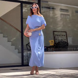 Autumn Women's New Solid-Color Short-Sleeved Straight-In-Fork Temperament
