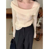 Autumn Off Shoulder Knit Pullover Women Design Sweet Long Sleeve Sweater Y2k Tops Korean Fashion Office Lady Outwear