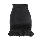 Women's Bodycon Mini Skirt, Gothic High Waist Criss Cross Lace Up Ruffle Trim Short Pencil Skirt-Outfit