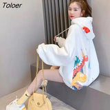 Autumn Winter New Hoodies Women Korean Plus Velvet Thick Hooded Jackets Women Student Loose Cartoon Calf Horn Kawaii