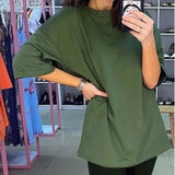 Biker Shorts Tracksuit 2 Pieces Set Female Solid Sets With Belt Half Sleeve 2021 Summer Streetwear Loose Casual New