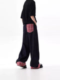 Sales Retro Washing Plaid Splicing Crimped Dark Men's And Women's Jeans Straight Sweep Long Trousers-Outfit