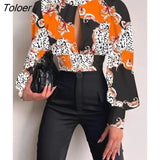 Women Sexy Backless Hollow Print Shirts Fashion Party Crop Top 2023 Spring Casual Stand Long Sleeve Office Lady Blouses And