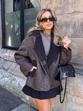 Lapel Jacket Women Loose Lamb Wool Long Sleeve Thick Coat Winter Fashion Female Warm Single-breasted